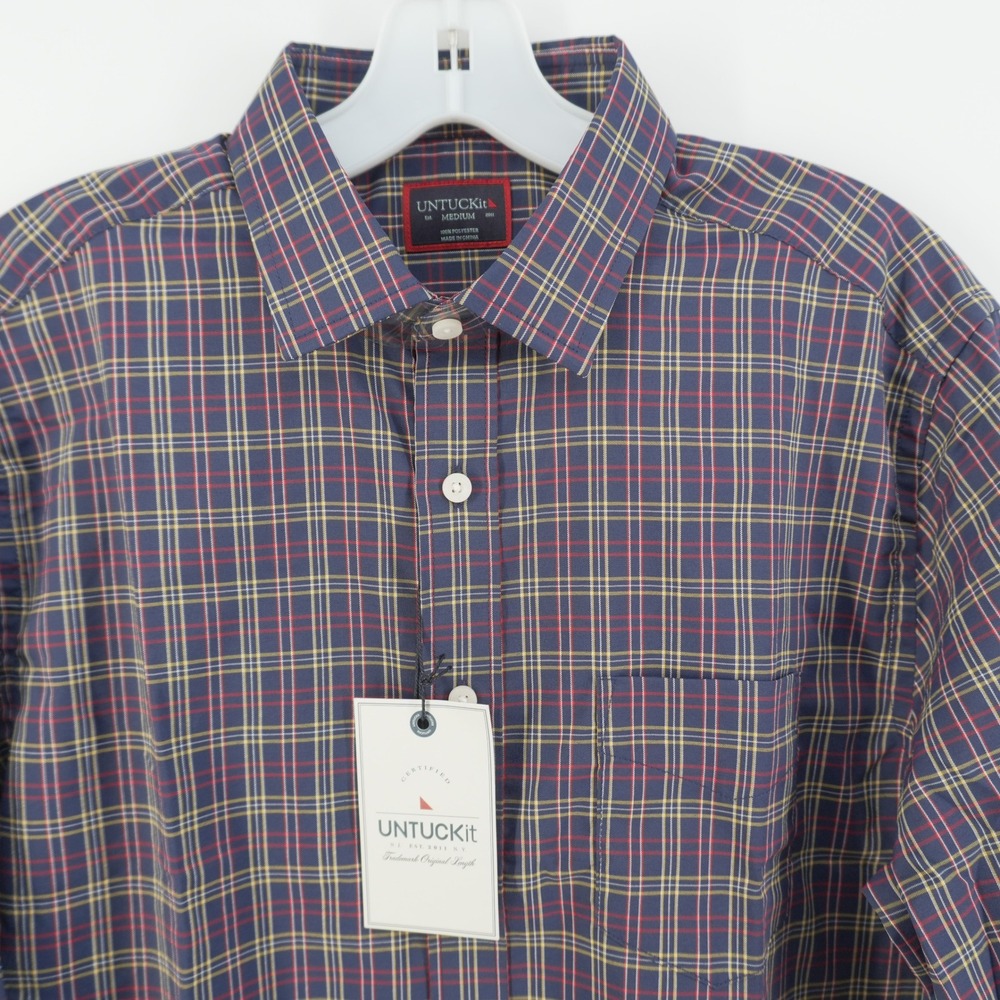 UNTUCKit Button Down Mens Medium Navy Plaid Talty 41175 Long Sleeve Shirt NWT